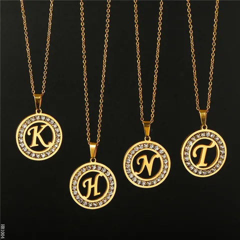 Collana con Iniziale dell'Alfabeto in Acciaio Inossidabile per Donna Oro Tondo Pavé di Strass Ciondolo Cavo Gioielli Minimalisti