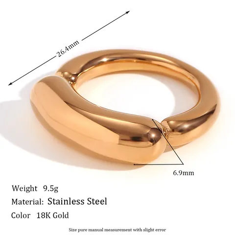 Anello Chunky Minimalista Placcato Oro 18K Acciaio Inossidabile 316L Curva Sorriso Fascia Bolla Geometrica Donne
