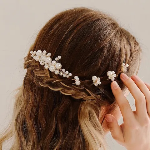 Pettine Per Capelli Da Sposa E Forcine Fatti A Mano Künstliche Perle Sintetiche Elegante Filo Dorato Floreale Per Matrimonio Festa Donna