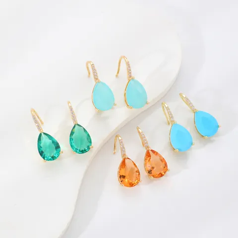 Water Drop Dangle Earrings Copper Micro Pave Zircon Elegant Pear Cut Crystal Jewelry For Women