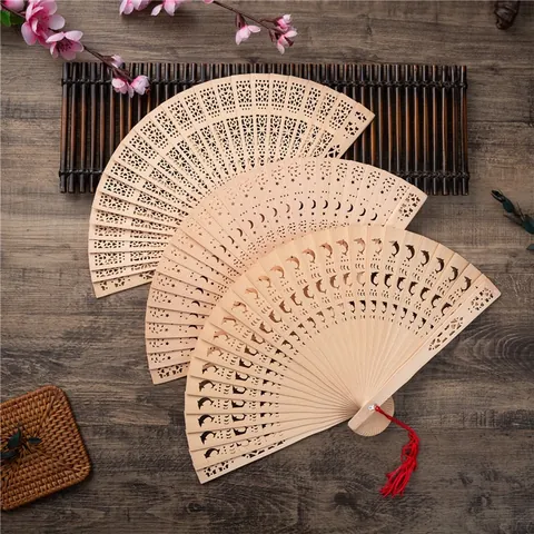 Ventaglio Pieghevole Cinese Classico in Legno Intagliato Portatile Per Decorazione Casa Spettacolo Regalo Di Nozze Donna Uomo