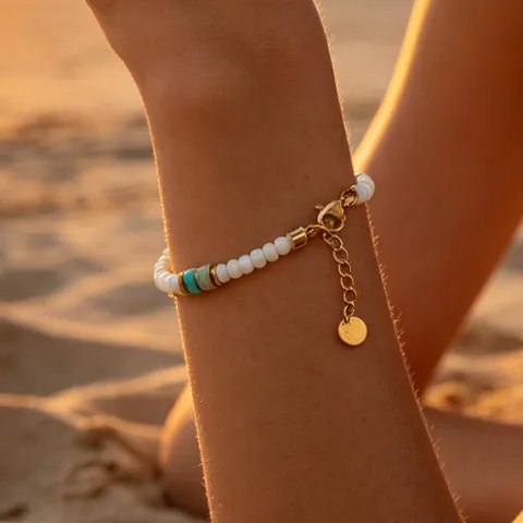 Bohemian Stainless Steel Bracelet Natural Stone Beaded Layered Chain For Women Ethnic Style Adjustable Handmade Wrist Jewelry