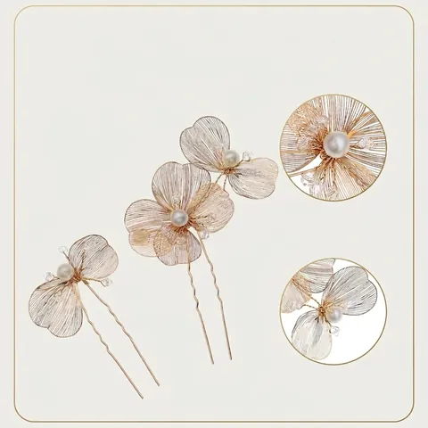 Forcine Per Capelli Da Sposa Fatte A Mano Fiore Oro Filo Intrecciato Künstliche Perle Imitazione Perline Di Cristallo Accessori