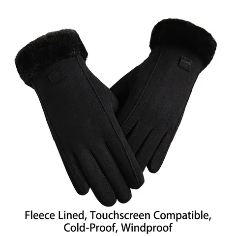 Guantes Cálidos de Invierno para Mujer Forro de Felpa Antelina Pantalla Táctil Con Borde de Pelo de Conejo Sintético A Prueba de Viento Térmico Outdoor Moda Guantes