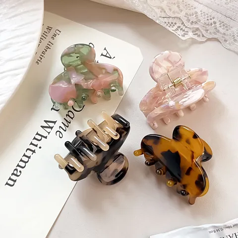 Acetate Hair Claw Clips Small Retro French Style Tortoiseshell Marble Floral Print Hair Accessories For Women Girls