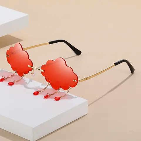 Lunettes De Soleil Sans Monture En Forme De Nuage Avec Gland De Goutte De Pluie Monture En Métal Pour Femmes Hommes