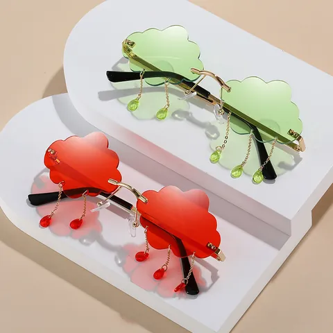 Lunettes De Soleil Sans Monture En Forme De Nuage Avec Gland De Goutte De Pluie Monture En Métal Pour Femmes Hommes