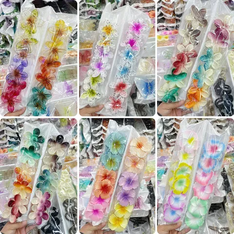Women Plumeria Flower Hair Claw Clip Matte Polystyrene Gradient Candy Color Shark Clip Hair Accessories For Vacation Beach Daily Decorative Hair Clip