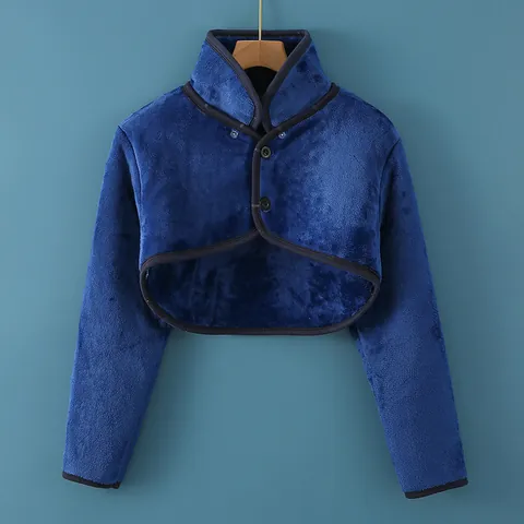 Thickened Flannel Dralon Shoulder Warmer Shrug Stand Collar Button Neck Protector Fleece Lined Bolero Jacket For Women Autumn Winter