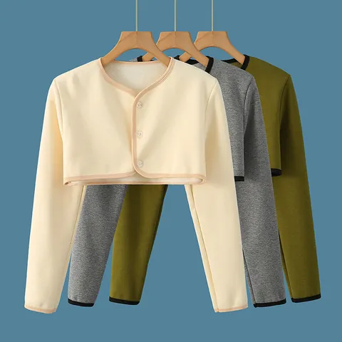 Women's Fleece Lined Cotton Blend Shoulder Warmer Cropped Bolero Jacket For Winter Sleeping Air Conditioned Room Shrug