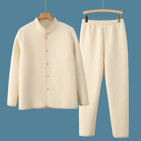 Quilted Cotton Thermal Home Wear Shoulder Protector For Women Men Thickened Warm Vest Top Pants Set For Sleeping Autumn Winter