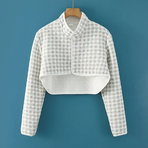 Coprispalle in Cotone Trapuntato a Maniche Lunghe Scialle Caldo per Donna Collo Alto con Bottoni Giacca Cropped Abbigliamento da Casa