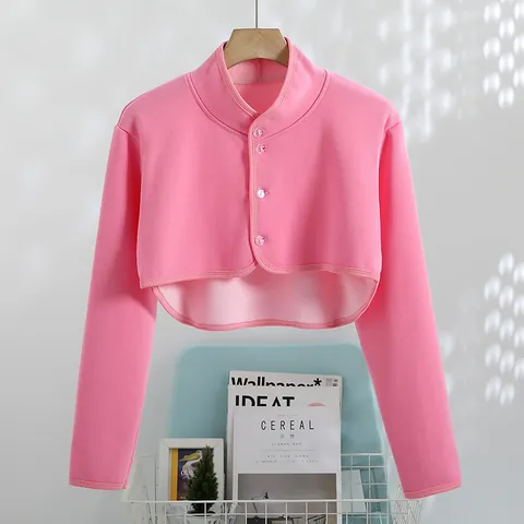 Women Fleece Lined Shoulder Warmer Thermal Cropped Bolero Jacket Stand Collar Button Up Sleep Shrug For Shoulder Neck Warm