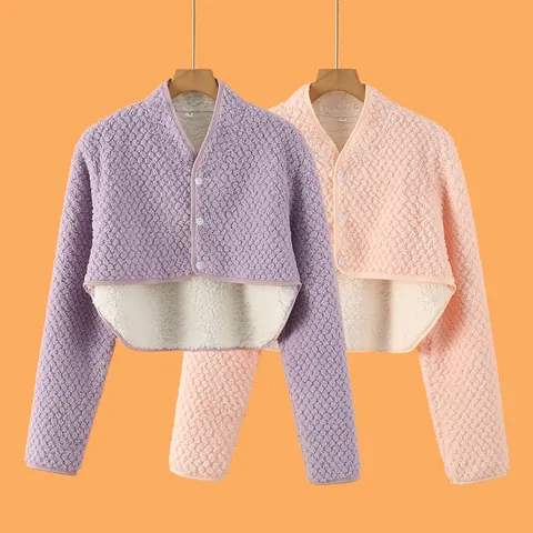 Damen Thermo Fleece Schulterwärmer Gekürzte Jacke Verdickte Sherpa Gefütterte Cape Weste Für Postpartum Senioren Home Wear