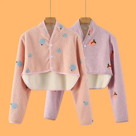 Women Fleece Shoulder Warmer Shawl Warm Winter Short Cardigan Postpartum Breastfeeding Cape Button Front Soft Outerwear