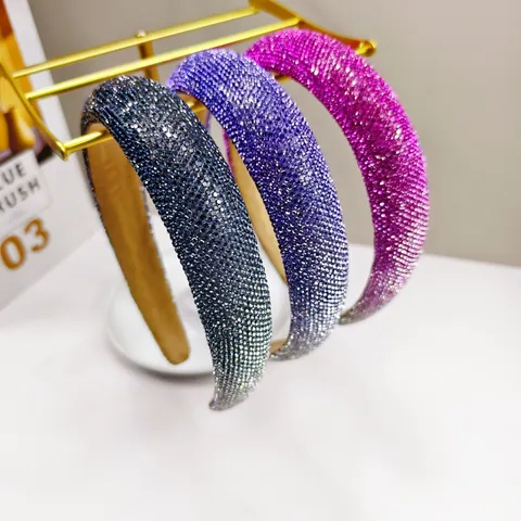 Gevoerde Strass Haarband Voor Vrouwen Gradiënt Fonkelend Volledig Strass Haarband Luxe Dikke Spons Hoofdtooi Elegante Haaraccessoires