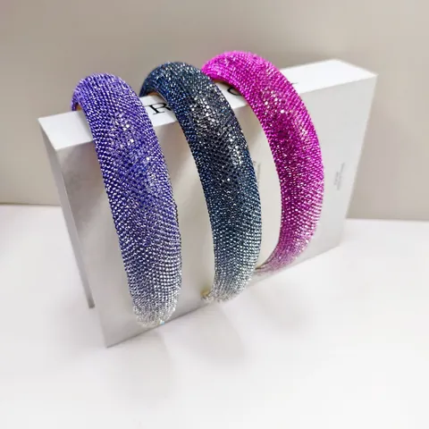 Gevoerde Strass Haarband Voor Vrouwen Gradiënt Fonkelend Volledig Strass Haarband Luxe Dikke Spons Hoofdtooi Elegante Haaraccessoires