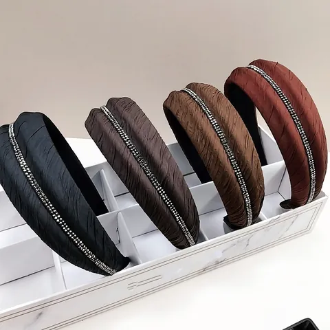 Dames Geplooid Stoffen Haarband Met Strass Breed Geplooid Stirnband Koreaanse Stijl Elegante Haaraccessoires Voor Dagelijks Gebruik Feest