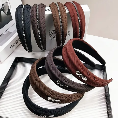 Dames Geplooid Stoffen Haarband Met Strass Breed Geplooid Stirnband Koreaanse Stijl Elegante Haaraccessoires Voor Dagelijks Gebruik Feest
