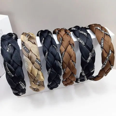 Diadema Ancha Trenzada de Diamantes de Imitación de Lujo para Mujer Tela de Satén Estilo Francés Antideslizante con Dientes Elegantes Accesorios para el Cabello
