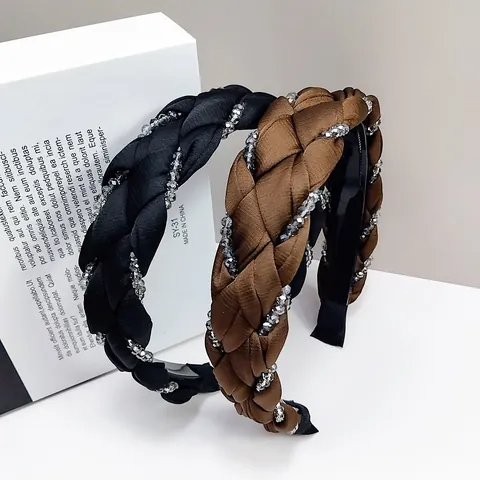 Elegante Cerchietto in Raso Intrecciato da Donna Fascia per Capelli a Torsione Larga Con Cristallo Artificiale Antiscivolo