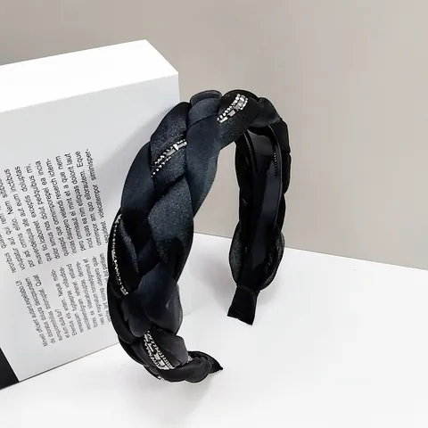 Diadema Ancha Trenzada de Diamantes de Imitación de Lujo para Mujer Tela de Satén Estilo Francés Antideslizante con Dientes Elegantes Accesorios para el Cabello