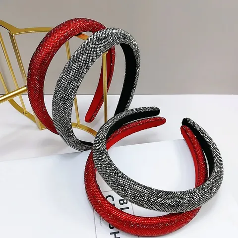 Baroque Padded Rhinestone Headband For Women Luxury Sparkly Wide Hair Band Party Fashion Hair Accessories Headwear