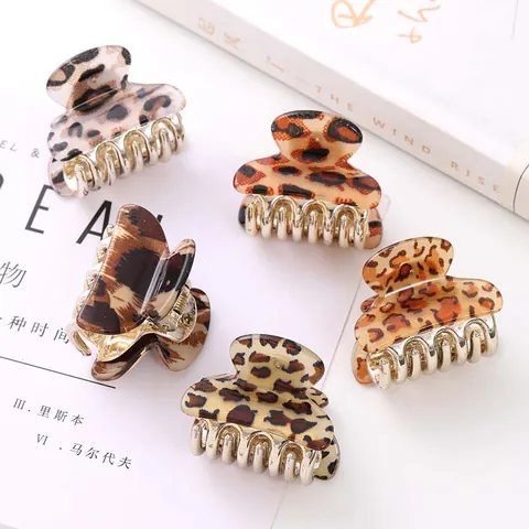 Korean Style Leopard Print Hair Claw Clip Acrylic Metal Small Mini Shark Hair Clip For Women Fashion Hair Styling Accessories