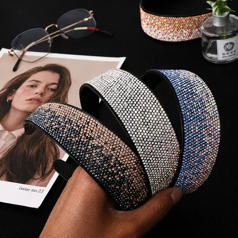 Eleganter Funkelnder Full Strass Breiter Haarreif Verlauf Kristall Haarband Rutschfestes Haargummi Mit Zähnen Elegante Haaraccessoires