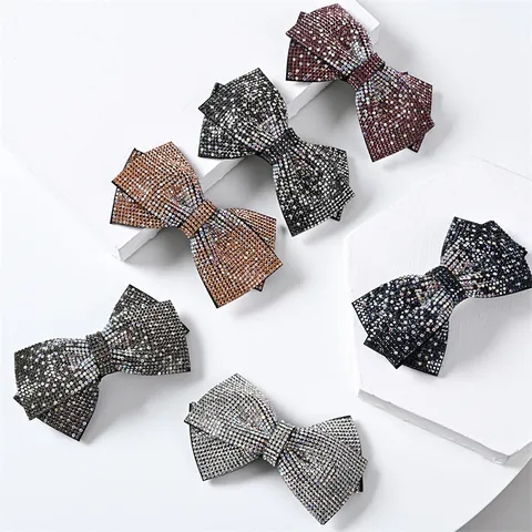 Handgefertigte Strass Schleife Haarspange Funkelnde Koreanische Stil Schleifenknoten Feder Barrette Für Damen Elegante Hochzeit Bankett Haarschmuck
