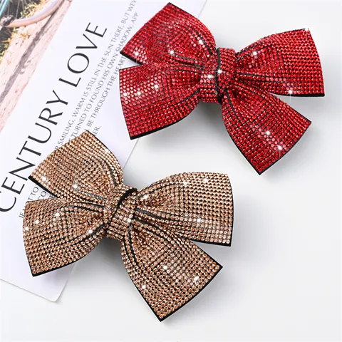 Luxury Rhinestone Bowknot Hair Clip Sparkling 3D Bow Spring Clip Fashion Hair Accessory For Women Party Daily Decoration