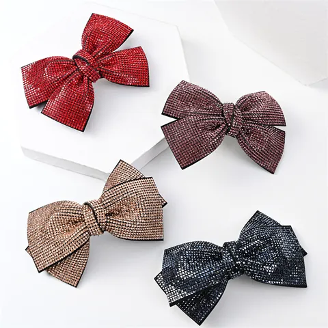 Luxury Rhinestone Bowknot Hair Clip Sparkling 3D Bow Spring Clip Fashion Hair Accessory For Women Party Daily Decoration