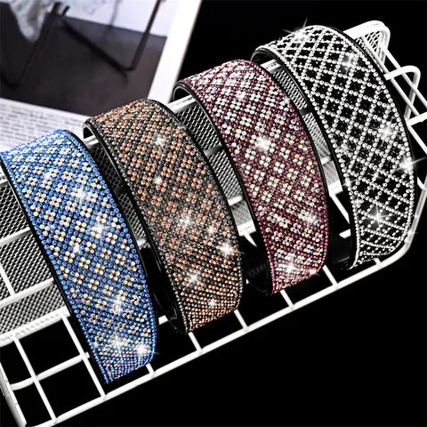 Dames Mode Strass Brede Haarband Volledig Ingelegde Veelkleurige Glinsterende Haarkrans Antislip Met Tanden Haaraccessoire Feest Sieraden