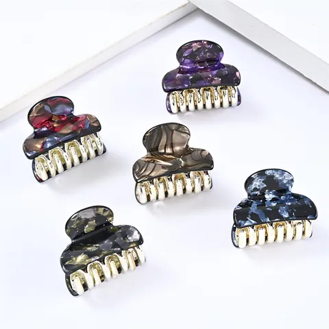 Mini Acrylic Hair Claw Clips Small Korean Style Marble Stone Pattern Shark Hairpin For Women Back Head Half Tie Styling Accessory