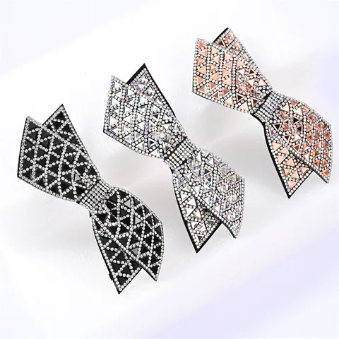 Elegante Pinza para el Cabello con Lazo de Doble Capa y Strass Brillante Cristal Geométrico Clip de Resorte Accesorio para el Cabello Mujer