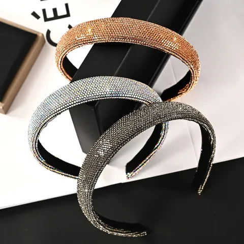 Diadema Acolchada de Lujo Barroco con Strass Completo para Mujer Vintage de Borde Ancho Fruncido Cristal Banda para el Cabello Fiesta Boda Accesorios para el Cabello