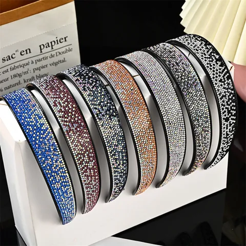 Diadema Vintage Francesa con Degradado de Rhinestone Elegante Banda de Pelo Ancha Brillante con Dientes Antideslizantes Mujer Accesorios