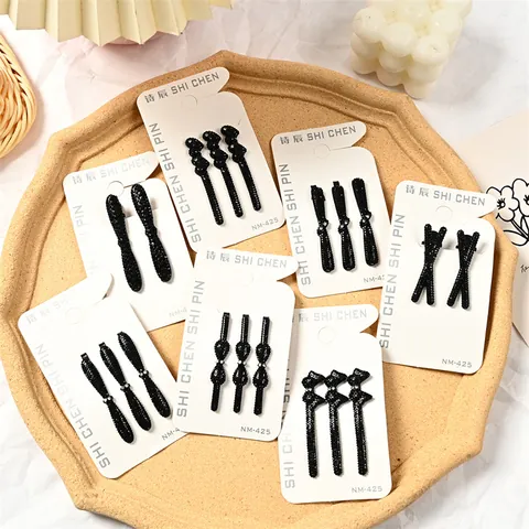 Juego Pinzas Pelo Vidrio Negro Dulce Coreano Diamantes Imitación Horquillas Pico Pato Para Peinado Diario Accesorios Pelo
