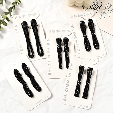 Juego Pinzas Pelo Vidrio Negro Dulce Coreano Diamantes Imitación Horquillas Pico Pato Para Peinado Diario Accesorios Pelo