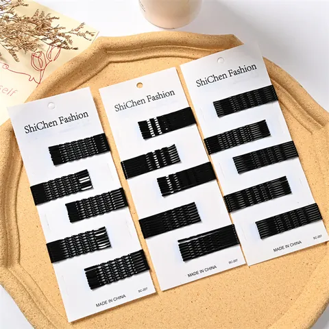 Forcine per Capelli in Acciaio per Donne Ragazze Nero Colorato Geometrico Ondulato Piatto Fermagli in Metallo Accessori Styling