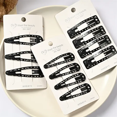 Pinzas para el Cabello Snap de Acero Inoxidable Negro para Mujeres Niñas Clips BB Geométricos Mates Brillantes Accesorios