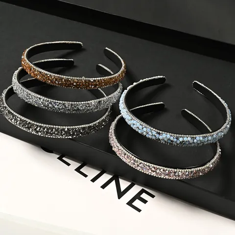 Elegant Rhinestone Crystal Hair Band For Women Fashion Luxury Thin Sparkly Headband Daily Party Wedding Hair Accessories