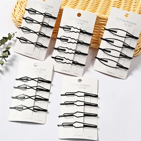Pinzas para el Cabello Snap de Acero Inoxidable Negro para Mujeres Niñas Clips BB Geométricos Mates Brillantes Accesorios