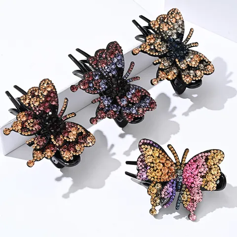 Elegante Pinza per Capelli a Farfalla con Strass Cristallo Brillante Molletta per Capelli Leggera Accessorio di Moda per Donna