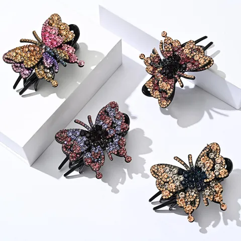 Elegante Pinza per Capelli a Farfalla con Strass Cristallo Brillante Molletta per Capelli Leggera Accessorio di Moda per Donna
