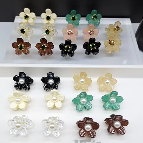 Mini Pinzas Para El Pelo De Flores De Resina Acrílica Para Mujeres Niñas Horquillas Florales Dulces Con Detalles De Strass Y Perlas Accesorios Para El Cabello
