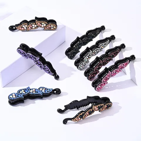 Korean Style Rhinestone Banana Hair Clip Large Wavy Hair Claw Elegant Crystal Vertical Vertical Clip Hair Accessories For Women