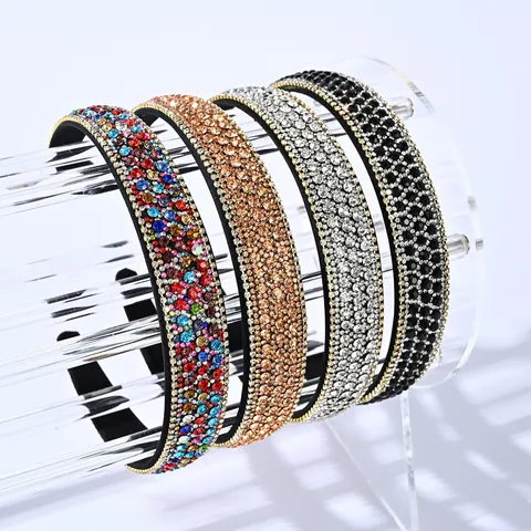 Serre-Tête Strass Luxe Vintage Français Tissu Bord Chaîne Large Cristal Bandeau Cheveux Banquet Fête Chapeaux Femme Bijoux