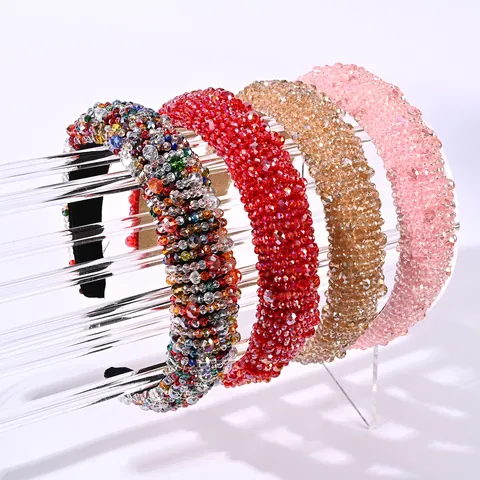 Vintage Barock Kristall Perlenbesetzt Haarreif Für Damen Breit Gepolstert Strass Haarband Elegant Bankett Party Haar Zubehör