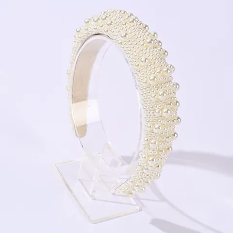 Vintage Elegant Breed Kunstparel Haarband Voor Vrouwen Handgemaakte Kralen Kunstparel Diadeem Mode Bruiloft Feest Haaraccessoires